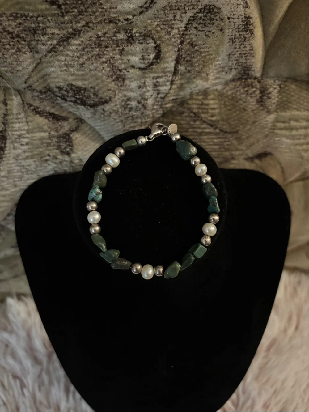 Carolyn Pollack 925 Sterling Silver Turquoise + Pearl Beaded Bracelet - 7 inches